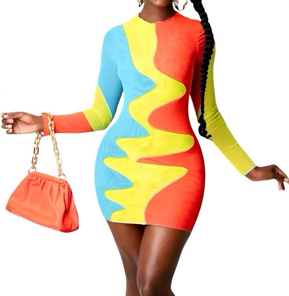 NEW HALF HEART been it - color block stretch long sleeve mesh dress in multi
